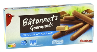 AUCHAN (ALCAMPO) BÂTONNETS GOURMANDS CHOCOLAT AU LAIT AUCHAN (ALCAMPO) BÂTONNETS GOURMANDS CHOCOLAT AU LAIT