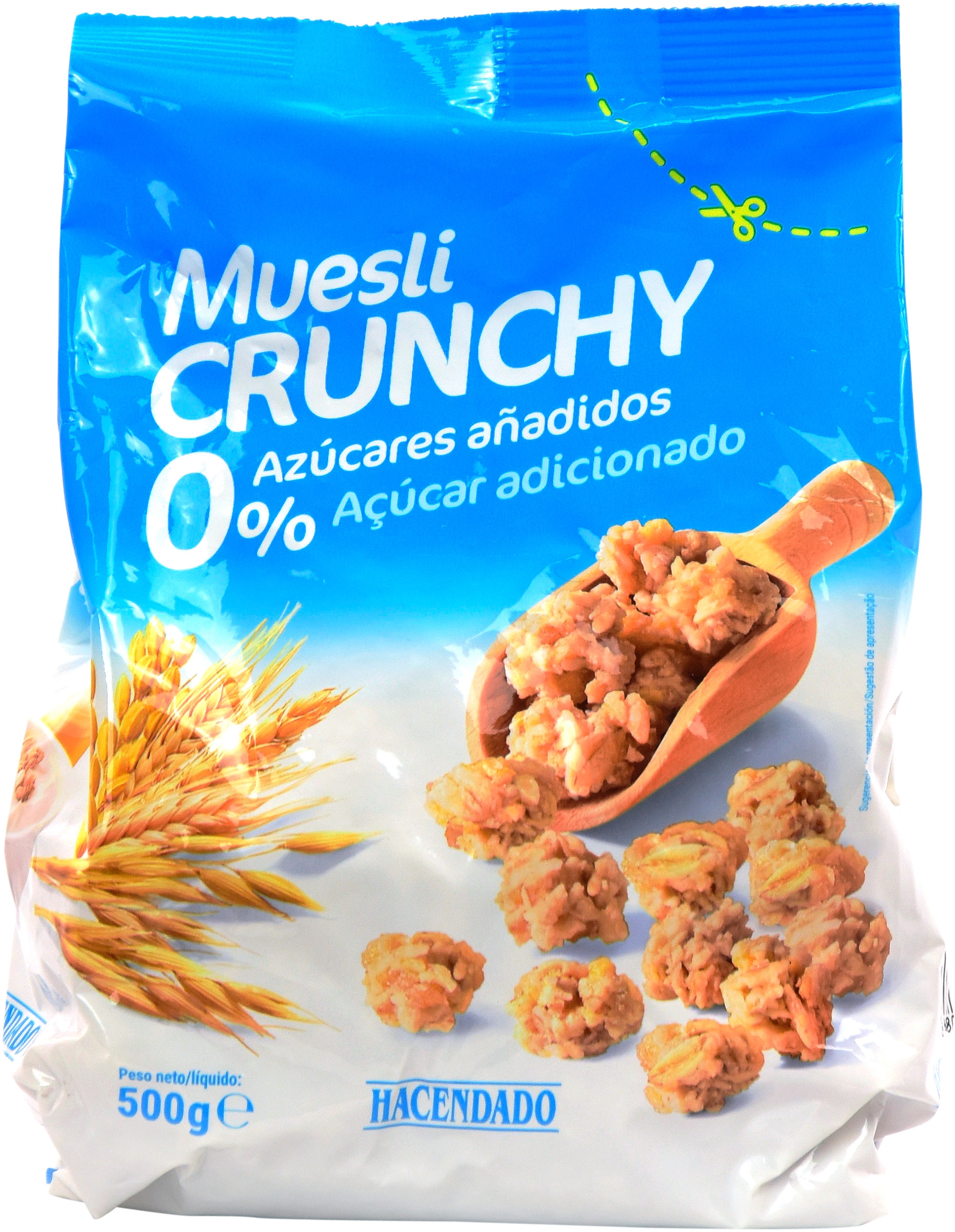 HACENDADO (MERCADONA) MUESLI CRUNCHY SIN AZÚCARES AÑADIDOS.