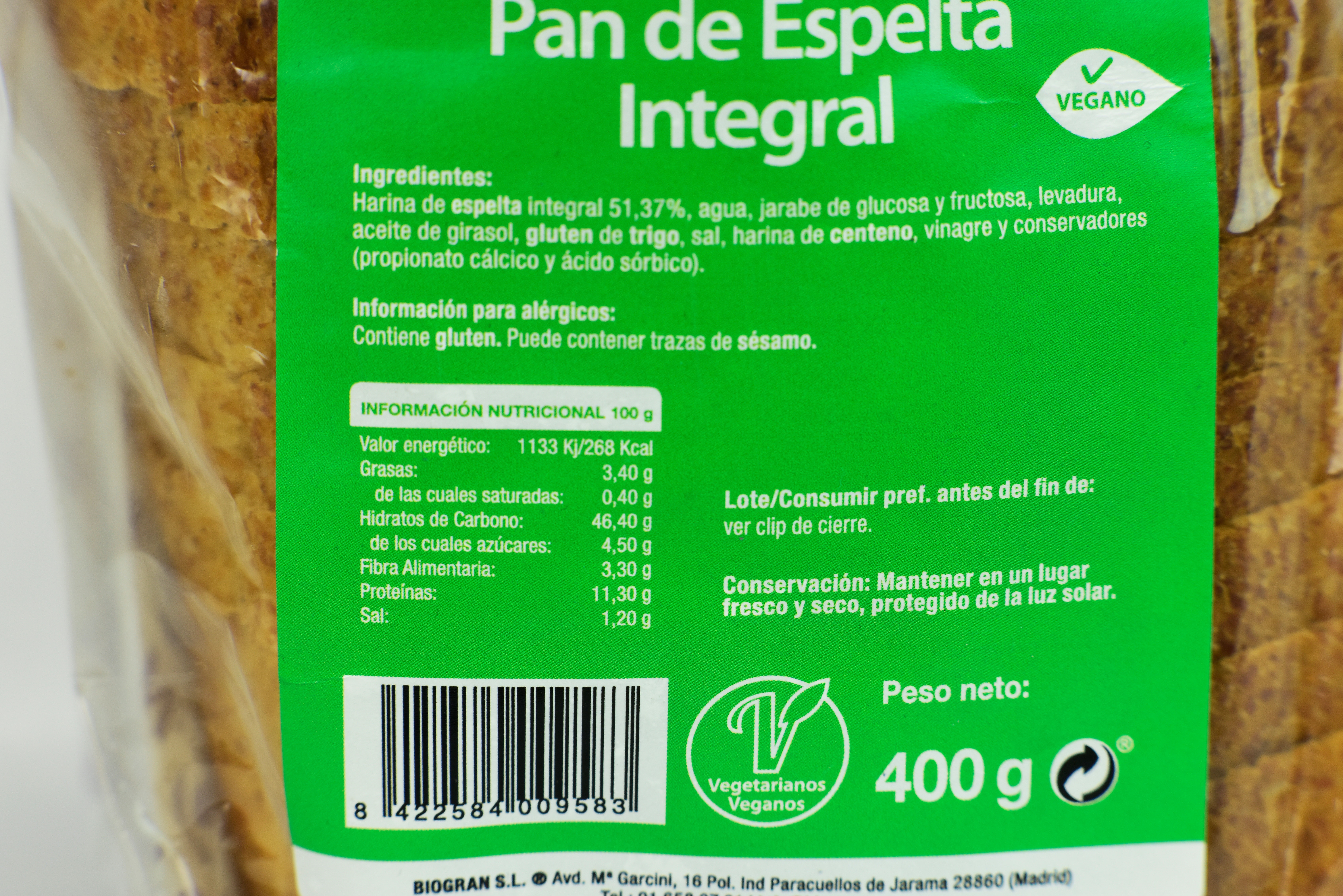 SEMILLAS PAN DE ESPELTA INTEGRAL