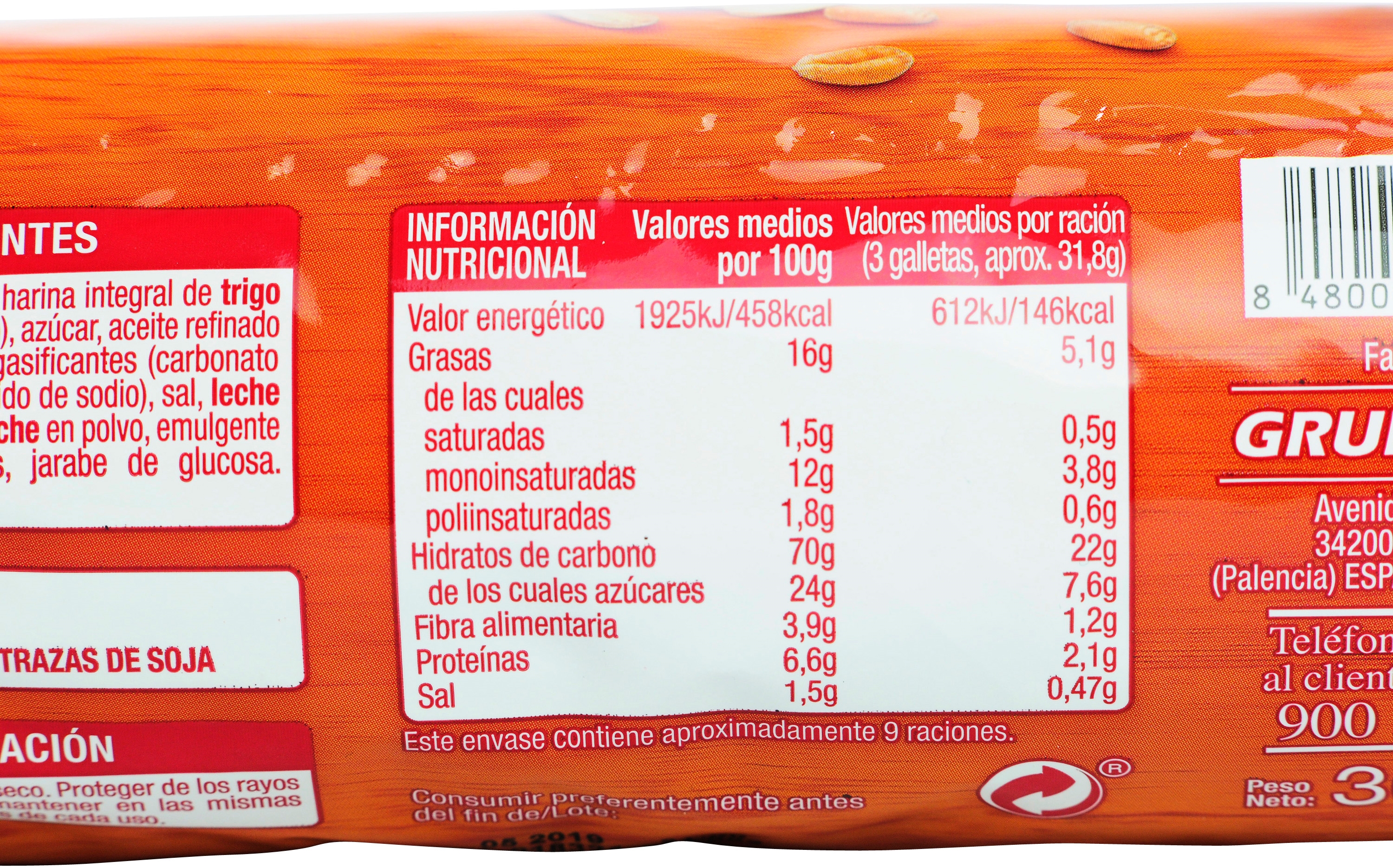 HACENDADO (MERCADONA) GALLETAS INTEGRALES CON CEREALES.