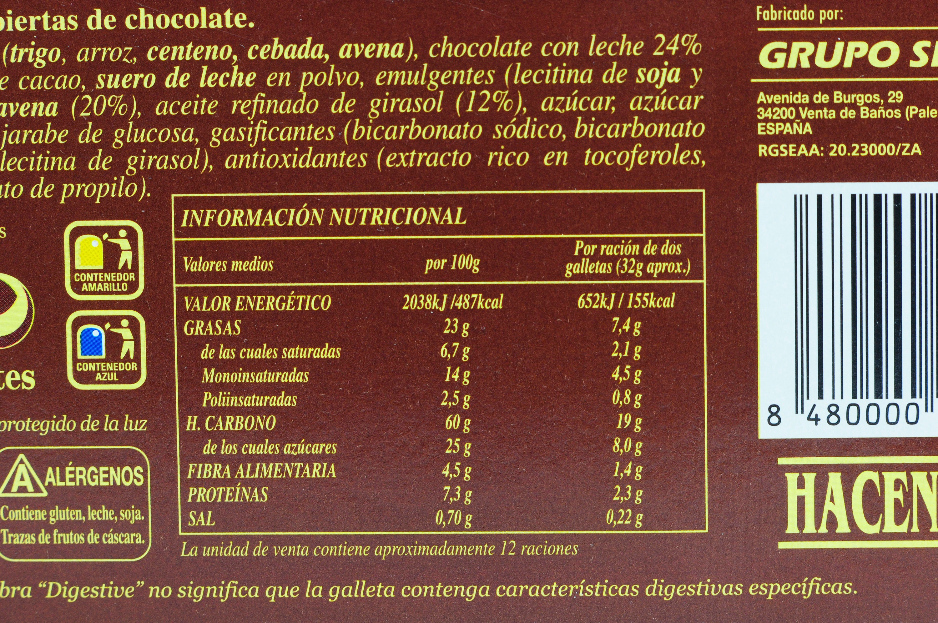 HACENDADO (MERCADONA) AVENA DIGESTIVE DE CHOCOLATE CON LECHE.