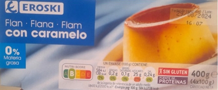 EROSKI Flan con caramelo 0% materia grasa