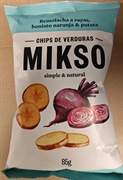 MIKSO CHIPS DE VERDURAS DE REMOLACHA A RAYAS, BONIATO NARANJA % PATATA