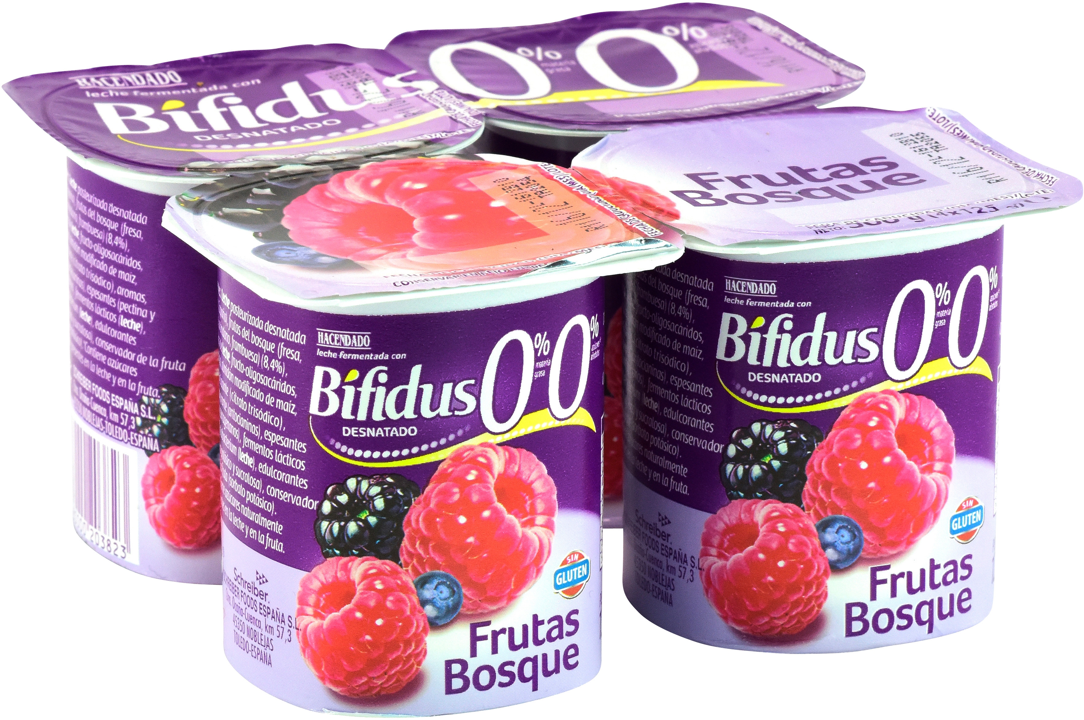 HACENDADO (MERCADONA) BIFIDUS DESNATADO CON FRUTAS DEL BOSQUE.