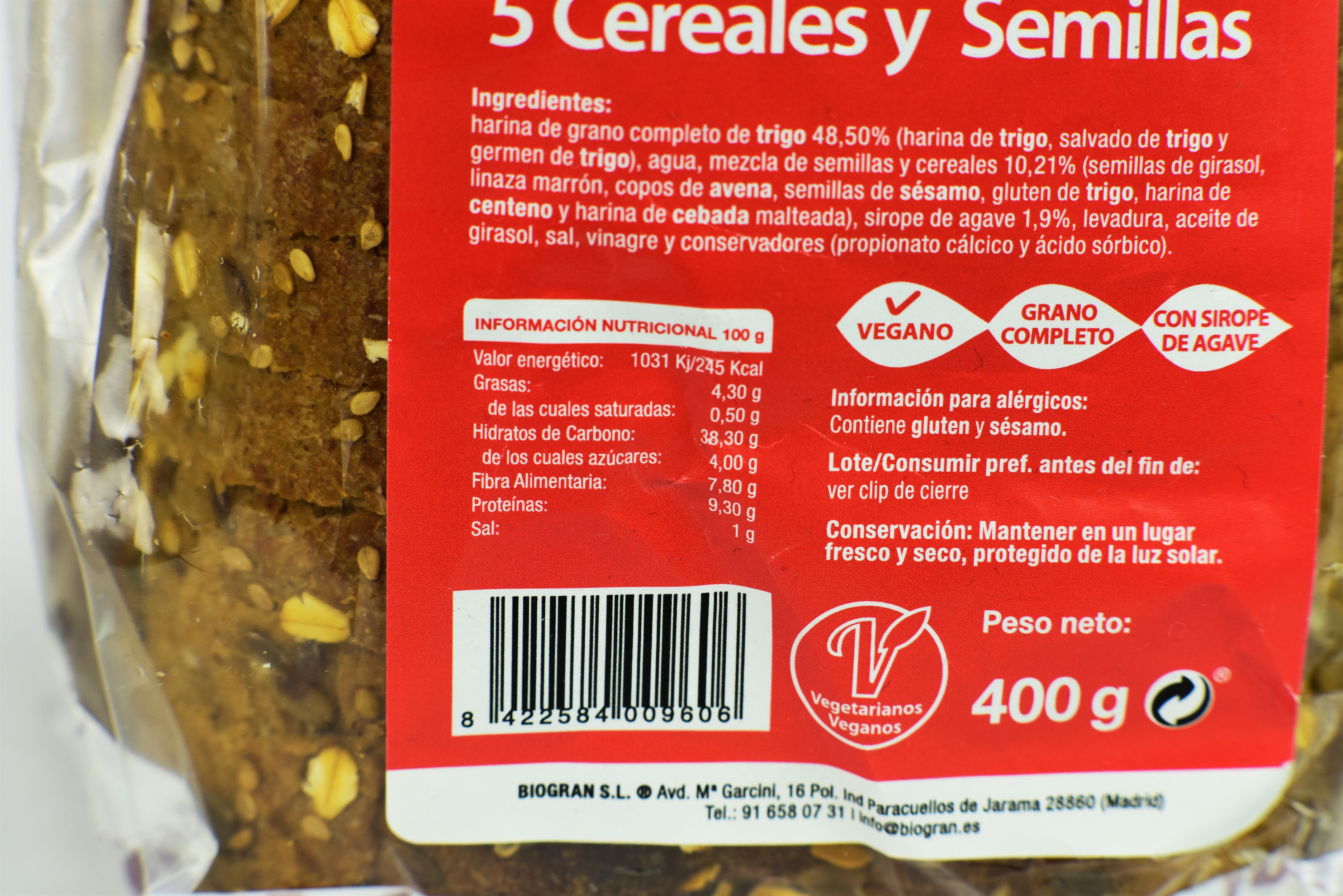SEMILLAS PAN INTEGRAL CON 5 CEREALES Y SEMILLAS