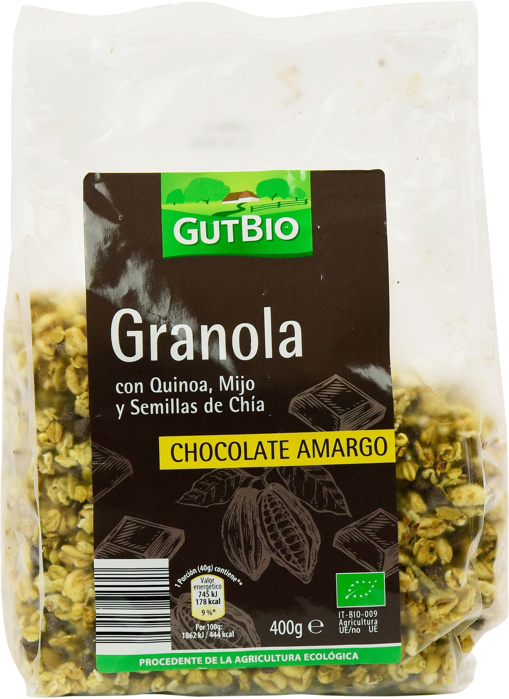 GUTBIO (ALDI) GRANOLA CHOCOLATE NEGRO. valor nutricional